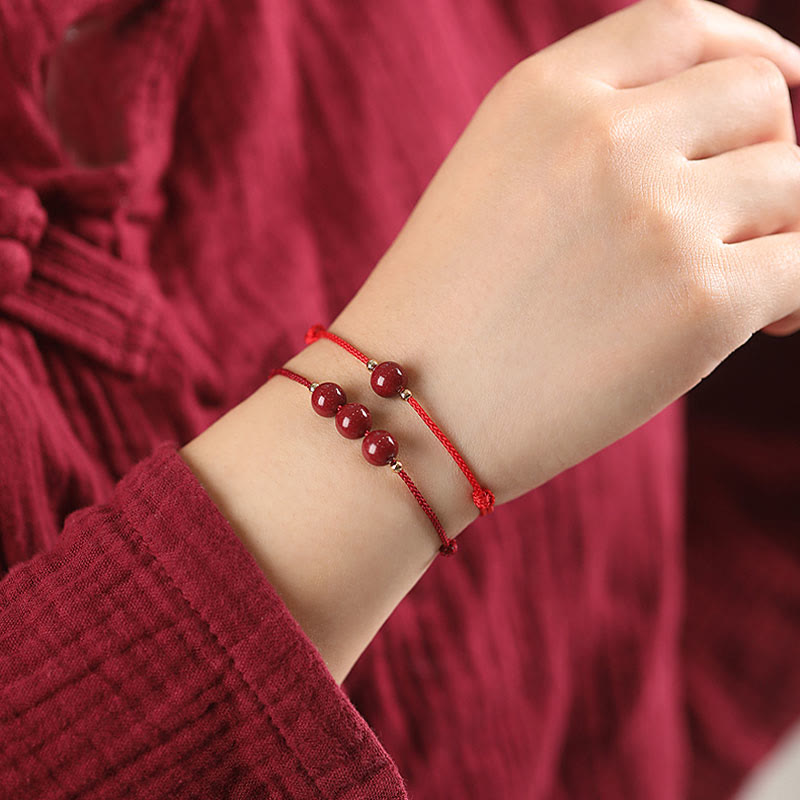 Wear FengShui Natural Lucky Cinnabar Bead Blessing String Bracelet Anklet
