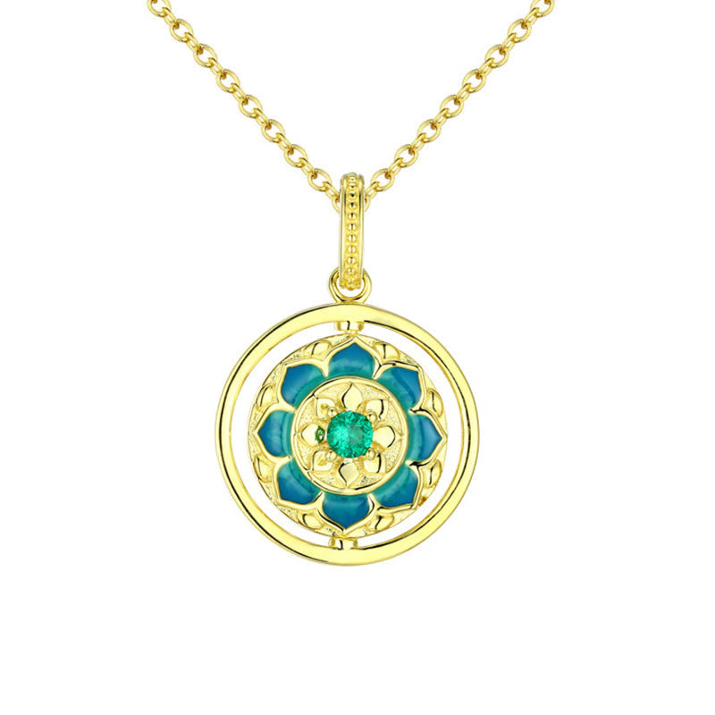 Wear FengShui 925 Sterling Silver Lotus Flower Floral Zircon Enlightenment Rotatable Necklace Pendant