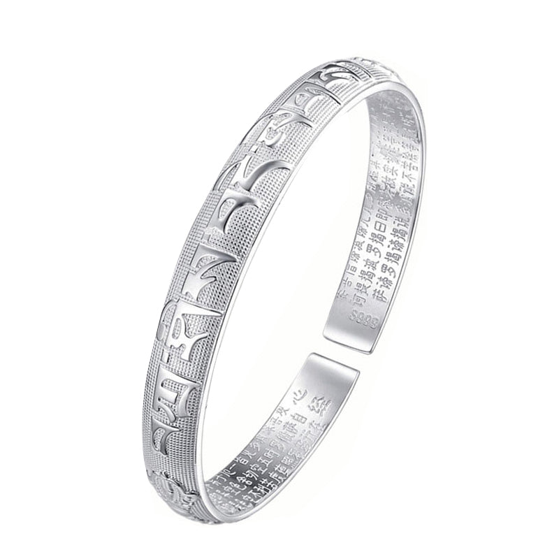 Wear FengShui Tibetan Sanskrit White Copper Meditation Prayer Bracelet Bangle