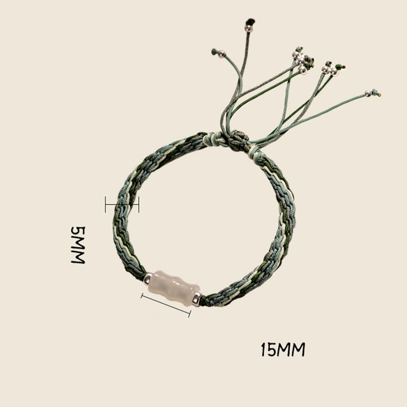 Wear FengShui White Jade Bamboo Reincarnation Knot Wealth Luck Strength String Bracelet