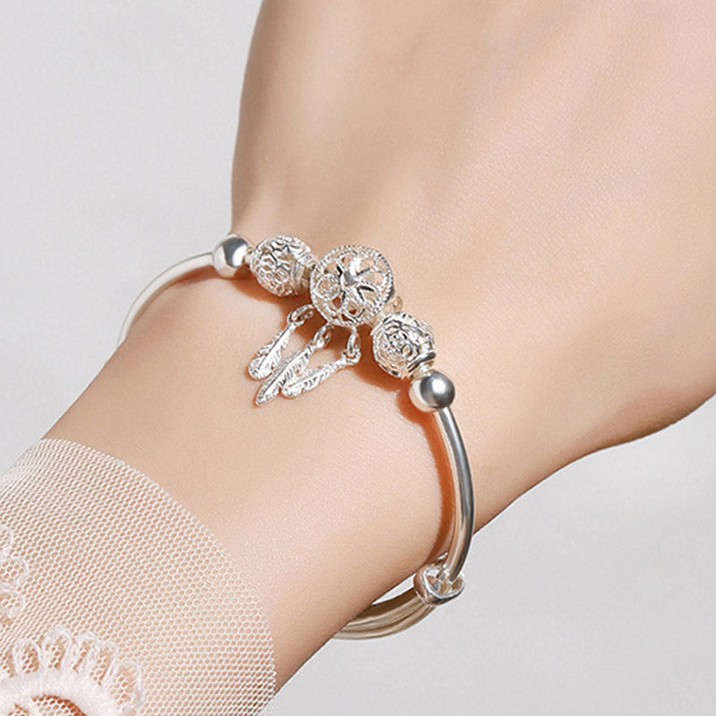 Wear FengShui Tibetan White Copper Blessing Dream Catcher Charm Bracelet
