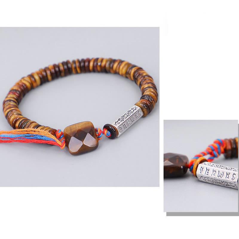 Wear FengShui Tibetan Tiger Eye Om Mani Padme Hum Protection Power Bracelet