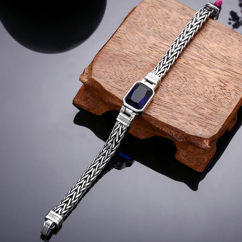 Wear FengShui Retro Blue Acrylic Dragon Keel Braided Design Healing Wealth Buckle Bracelet