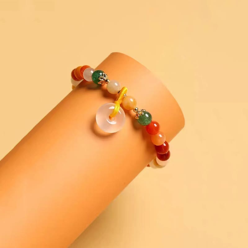 Wear FengShui 14K Gold Plated Colorful Golden Silk Jade Peace Buckle Wealth Bracelet