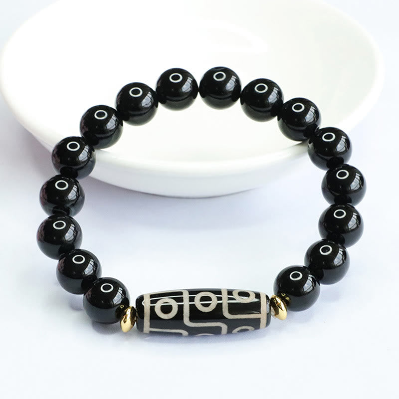 Wear FengShui Tibetan Nine-Eye Dzi Bead Black Onyx Power Bracelet