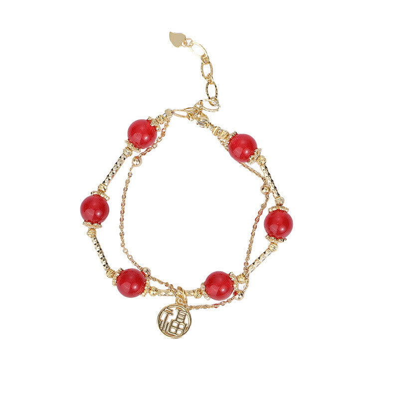 Wear FengShui Red Agate Fu Character Charm Self-acceptance Bracelet