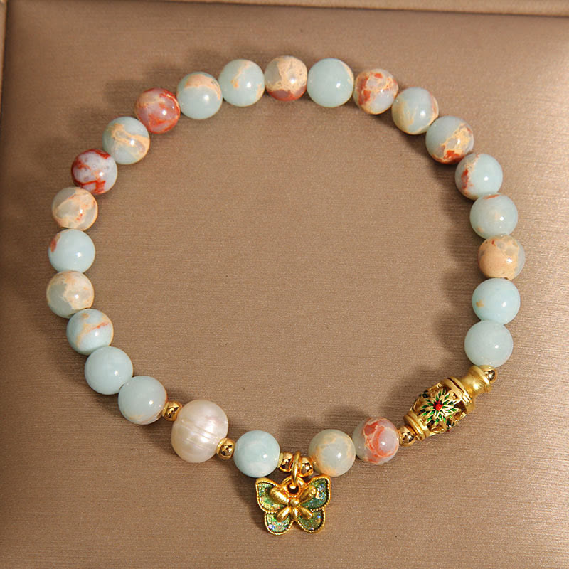 Wear FengShui Shoushan Stone Pearl Butterfly Wealth Bracelet