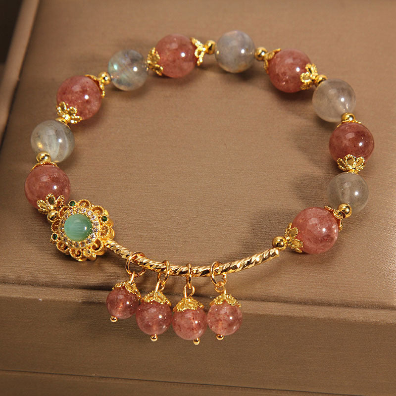 Wear FengShui Strawberry Quartz Moonstone Healing Tassel Charm Bracelet