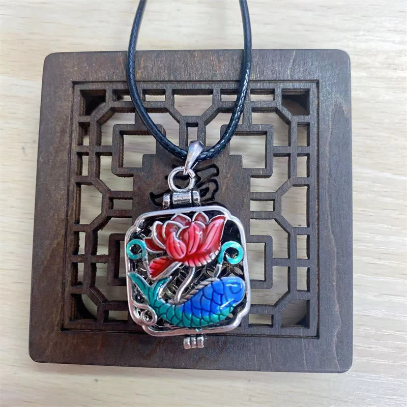 Wear FengShui Koi Fish Lotus Copper Coins Luck Ghau Prayer Box Necklace Pendant