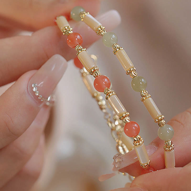 Wear FengShui Tridacna Stone Red Agate Hetian Jade Blessing Bracelet