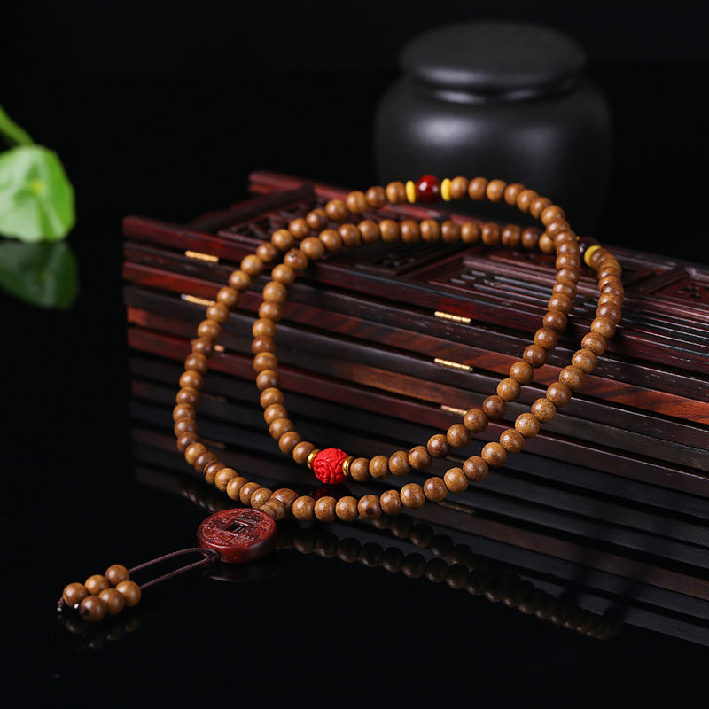 Wear FengShui 108 Mala Beads Peach Wood Bodhi Seed Lotus Prayer Meditation Bracelet