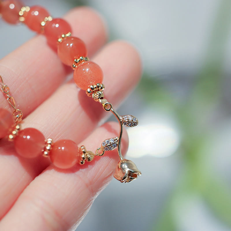 Wear FengShui Natural Red Agate Rose Confidence Calm Chain Bracelet