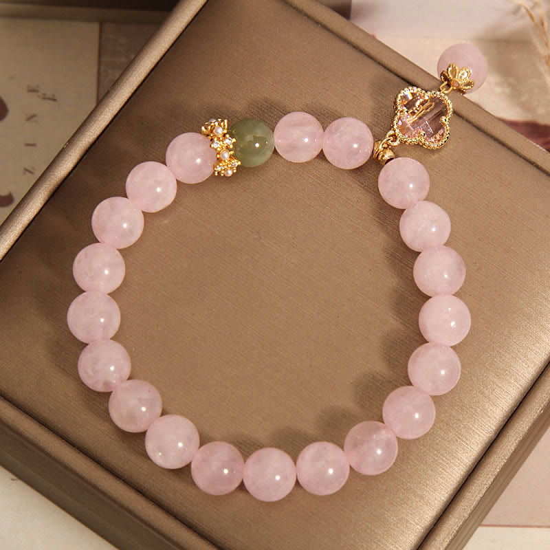 Wear FengShui Natural Pink Crystal Four Leaf Clover Soothing Bracelet