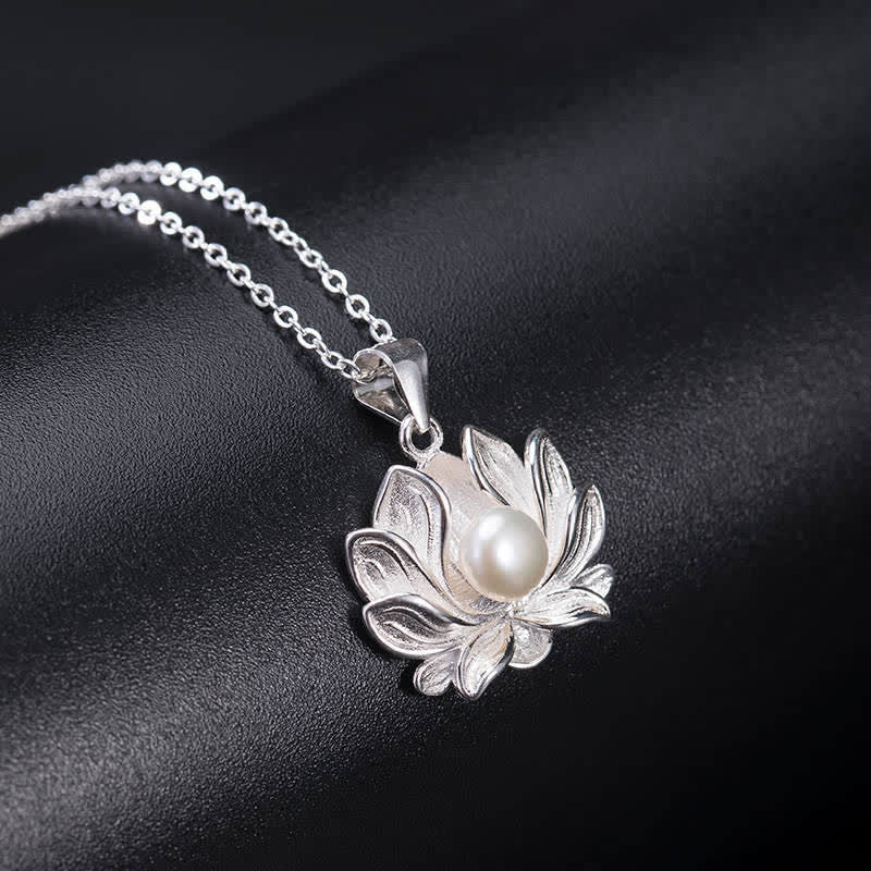 Wear FengShui 925 Sterling Silver Lotus Flower Pearl Wealth Necklace Pendant