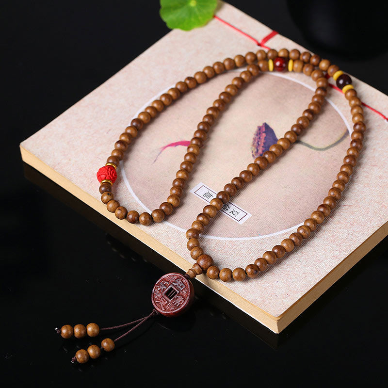 Wear FengShui 108 Mala Beads Peach Wood Bodhi Seed Lotus Prayer Meditation Bracelet