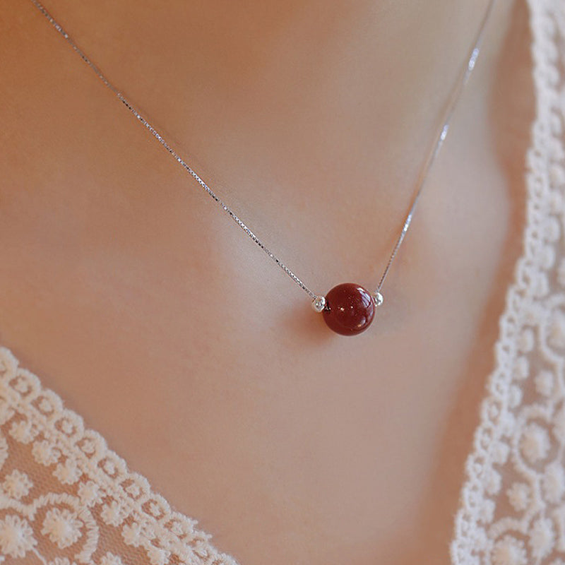 Wear FengShui 925 Sterling Silver Cinnabar Bead Calm Blessing Necklace Pendant