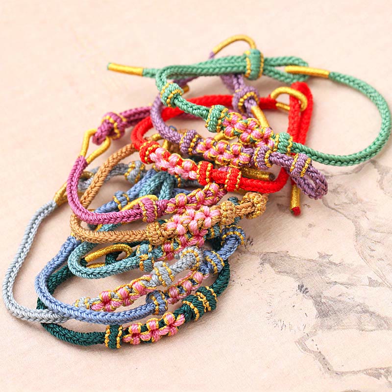 Wear FengShui Handmade Three Peach Blossoms Luck Eight Strands Braided String Bracelet