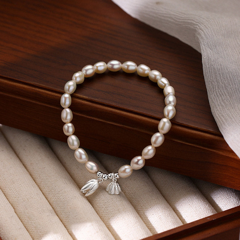 Wear FengShui 999 Sterling Silver Lotus Flower Pod Natural Pearl Healing Bracelet