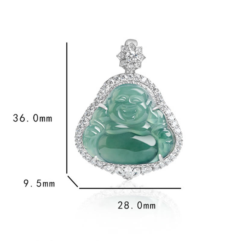 Wear FengShui Laughing Buddha Natural Jade Luck Abundance Titanium Steel Chain Necklace Pendant