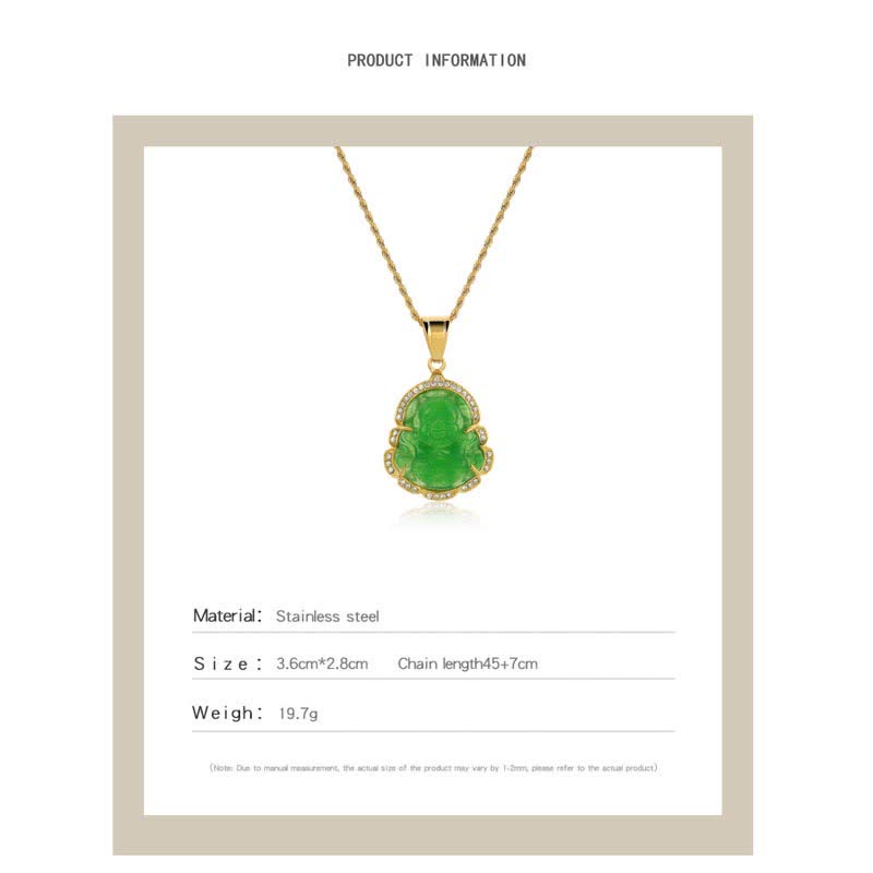 Wear FengShui 18K Gold Filled Laughing Buddha Jade Luck Necklace Chain Pendant
