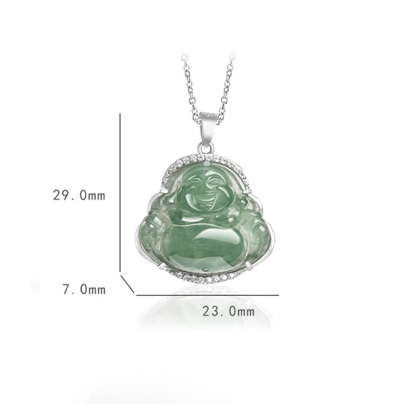 Wear FengShui Laughing Buddha Natural Jade Luck Prosperity Necklace Titanium Steel Chain Pendant