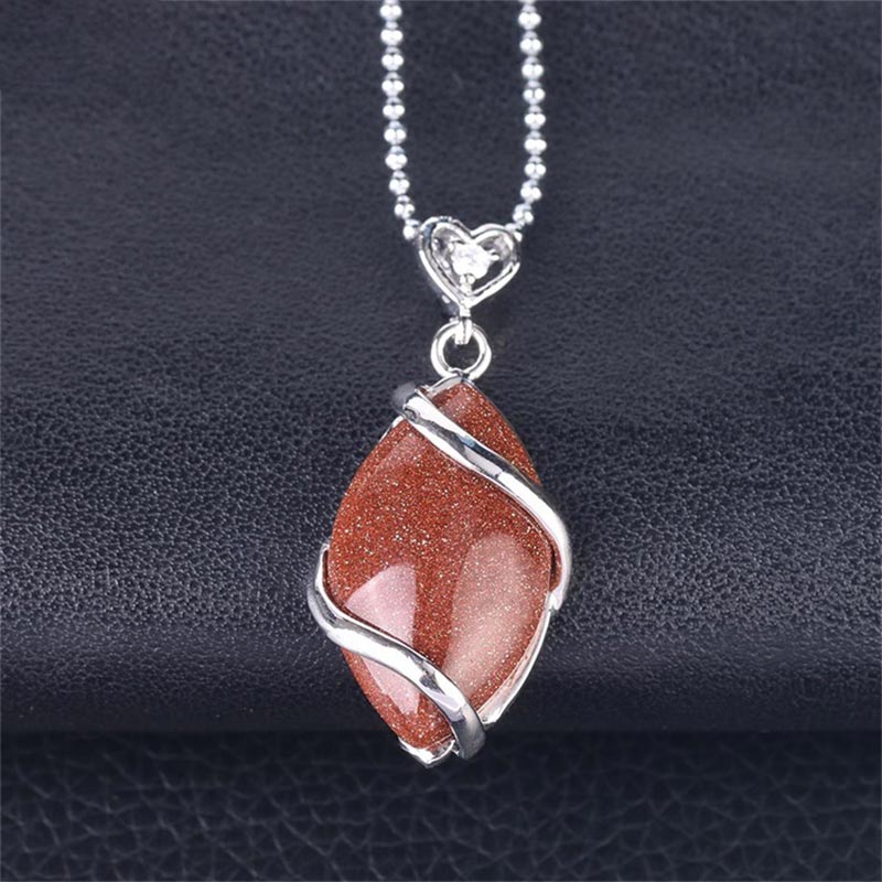 Wear FengShui Marquise Pattern Natural Crystal Stone Charm Necklace Pendant
