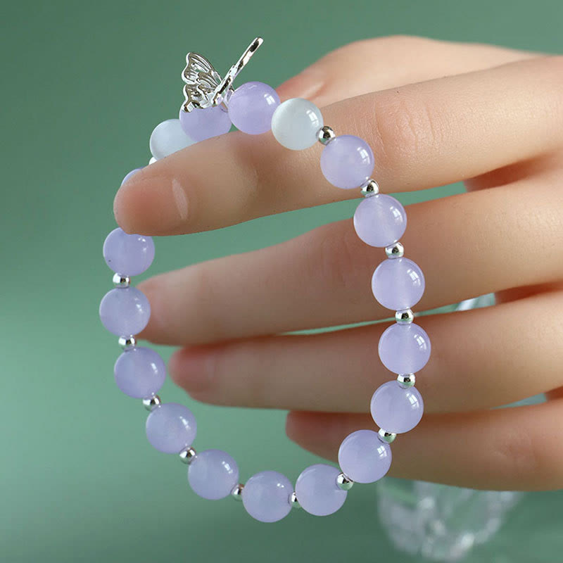Wear FengShui Blue Chalcedony Pink Crystal Purple Chalcedony Butterfly Energy Bracelet