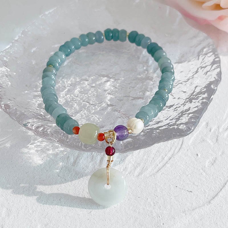 Wear FengShui Natural Hetian Jade Pearl Peace Buckle Fu Character Gourd Money Bag Strawberry Quartz PiXiu Luck Bracelet