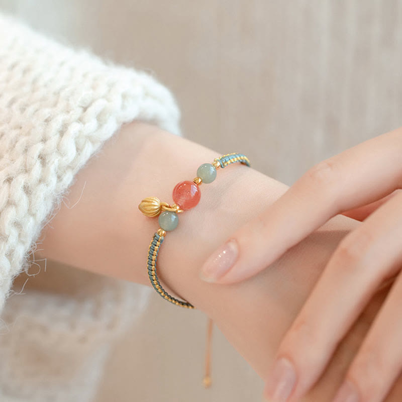 Wear FengShui Red Agate Jade Lotus Confidence Calm String Bracelet