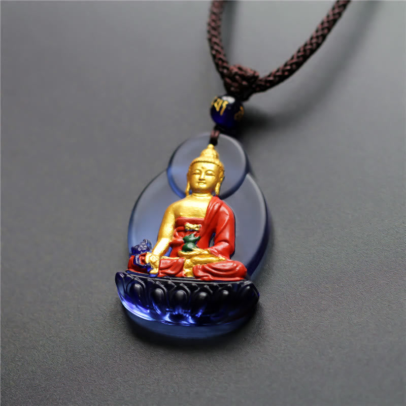 Wear FengShui Tibet Medicine Buddha Liuli Crystal Compassion Necklace Pendant