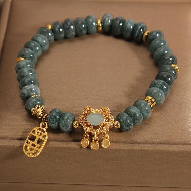 Wear FengShui Natural Jade Chinese Lock Charm Peace Luck Abundance Bracelet