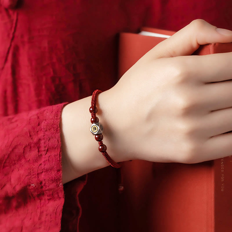 Wear FengShui 925 Sterling Silver Chinese Zodiac Natal Buddha Cinnabar Calm Bracelet