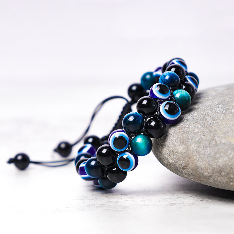 Wear FengShui Evil Eye Hematite Tiger Eye Protection Beaded Bracelet