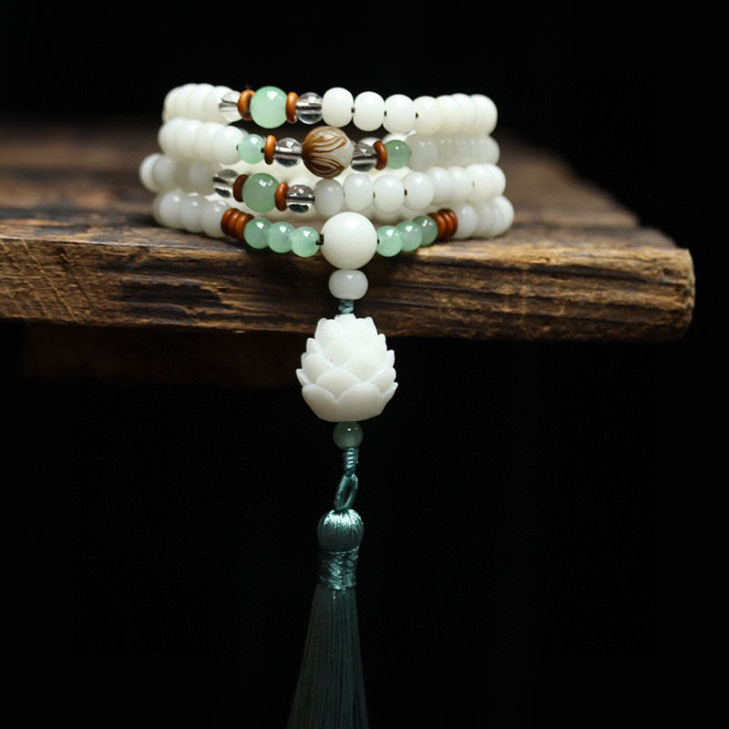 Wear FengShui White Bodhi Seed Mala 108 Beads Protection Bracelet