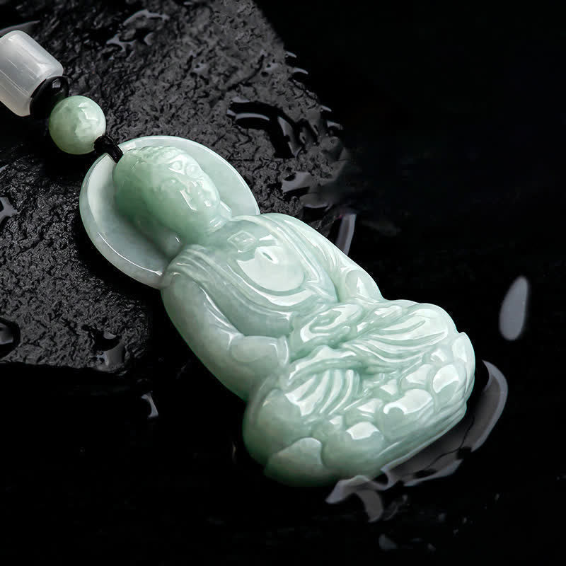 Wear FengShui Amitabha Buddha Jade Amulet Compassion String Necklace