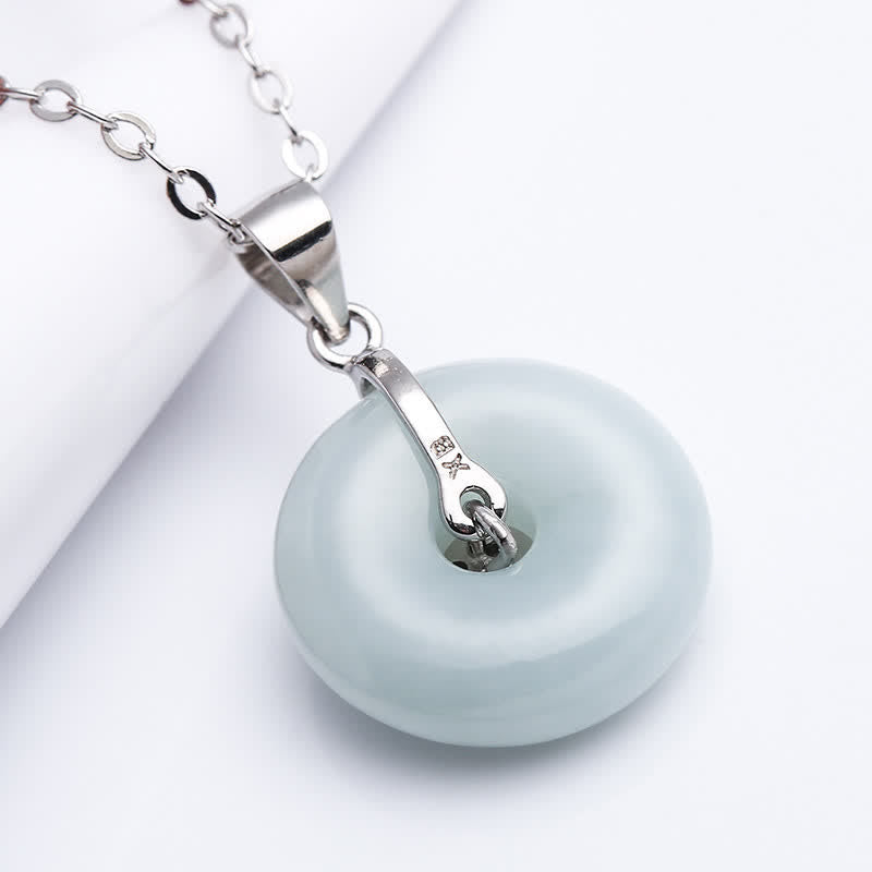 Wear FengShui 925 Sterling Silver Peace Buckle Jade Coin Luck Necklace Pendant