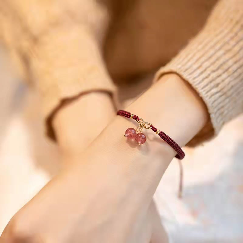 Wear FengShui Natural Strawberry Quartz Amethyst Green Phantom Bead Positive Bracelet