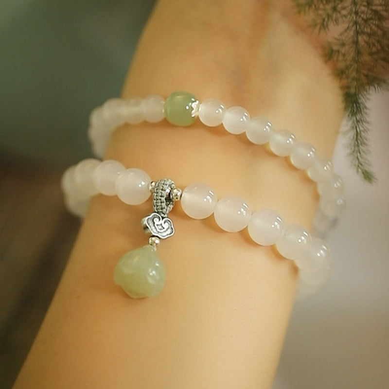 Wear FengShui White Agate Jade Lotus Protection Bracelet