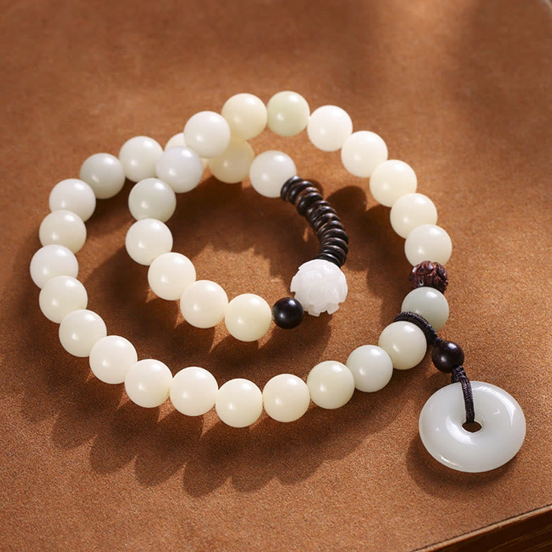 Wear FengShui Bodhi Seed Green Sandalwood Lotus Peace Buckle Harmony Double Wrap Bracelet