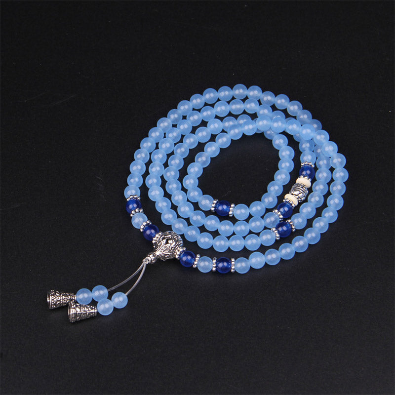 Wear FengShui 108 Beads Blue Crystal Healing Bracelet Mala