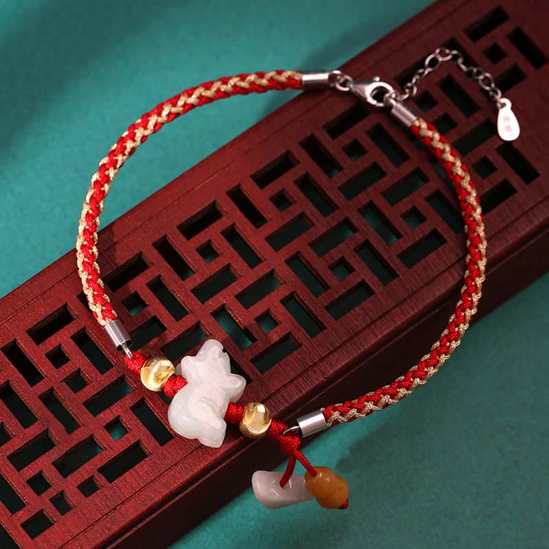 Wear FengShui Chinese Zodiac Jade Prosperity Red String Bracelet Anklet