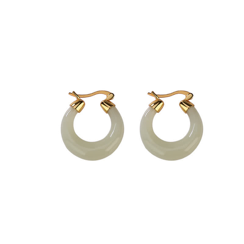Wear FengShui Round Jade Cyan Jade Prosperity Luck Drop Earrings