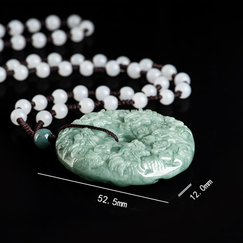 Wear FengShui Year of the Dragon Natural Jade Nine Dragons Peace Buckle Protection Necklace Pendant