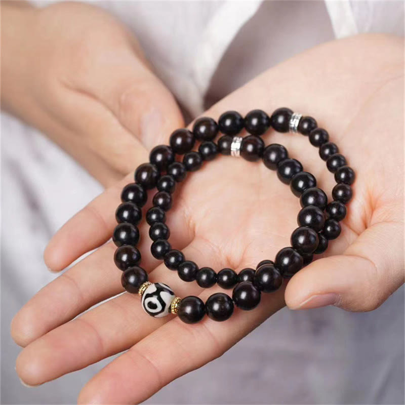 Wear FengShui Tibet Ebony Wood Dzi Bead Balance Double Wrap Bracelet