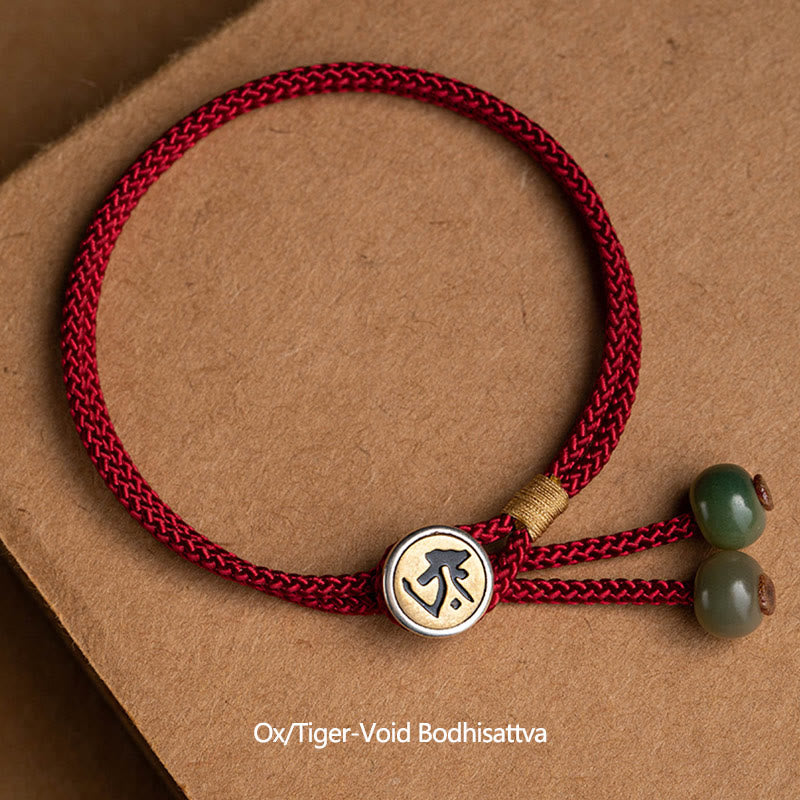 Wear FengShui 925 Sterling Silver Handmade Chinese Zodiac Natal Buddha Cyan Bodhi Seed Protection Braided Red String Bracelet