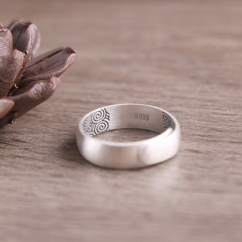 Wear FengShui 999 Sterling Silver Lotus Elephant Six True Words Blessing Ring