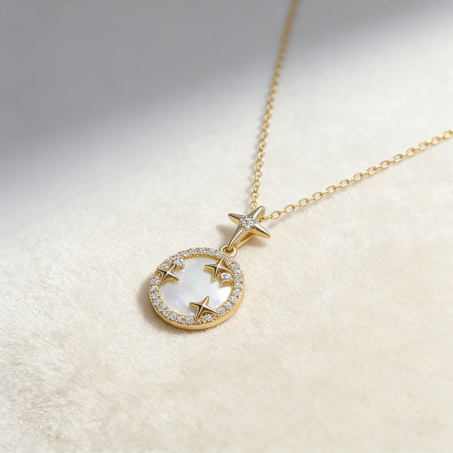 Gold Starry Pendant Necklace S925 Silver with Cubic Zirconia