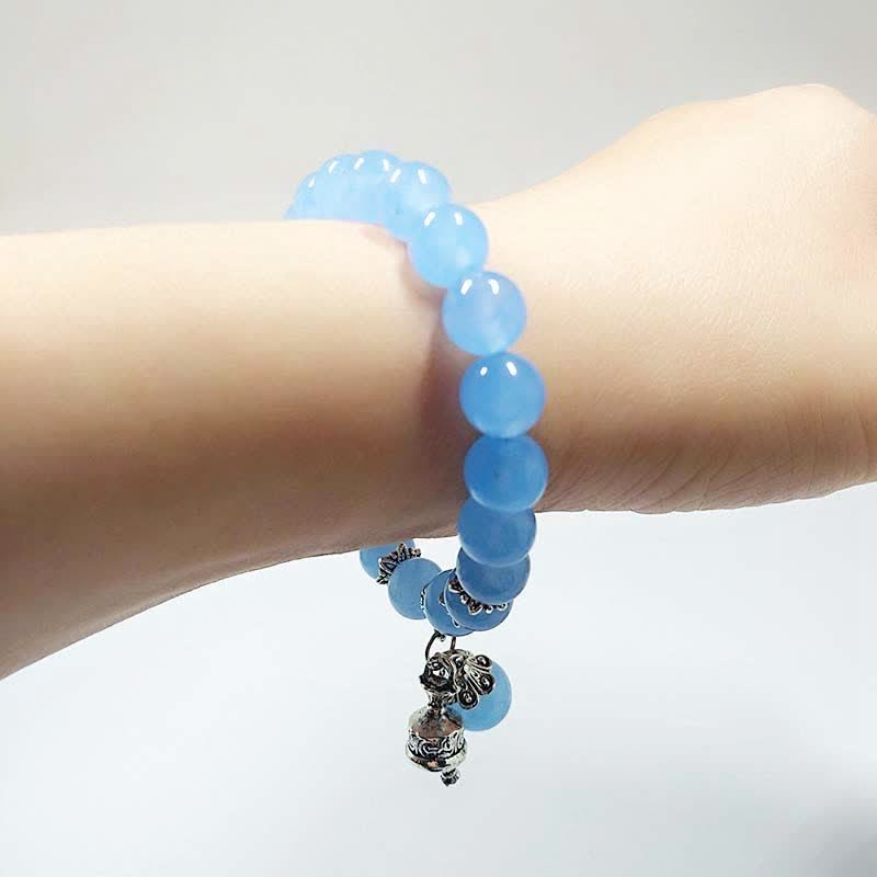 Wear FengShui Vintage Crystal Chalcedony Stone Energy Beaded Bell Charm Bracelet