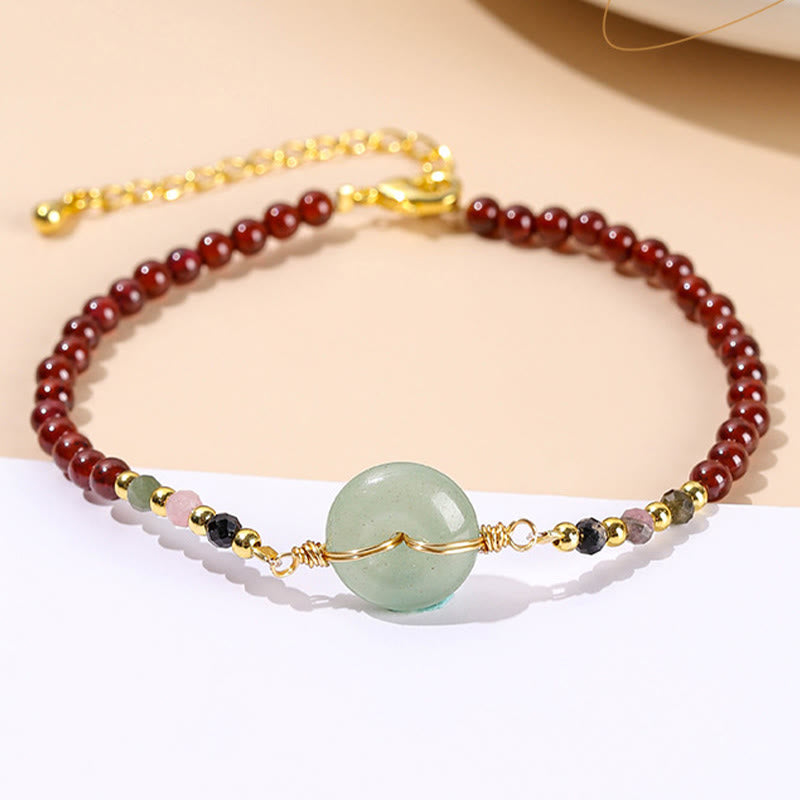 Wear FengShui Natural Garnet Peace Buckle Bead Calm Bracelet