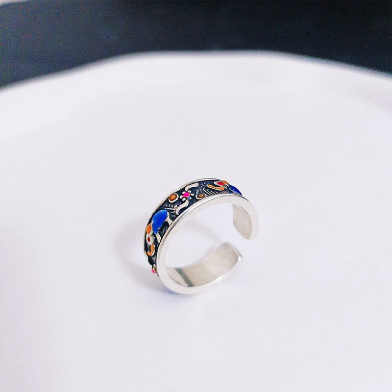 Wear FengShui Colorful Elephant Carved Strength Adjustable Ring